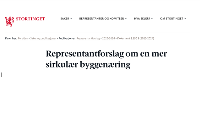 Høringsinnspill: Representantforslag i Stortinget om en mer sirkulær byggenæring